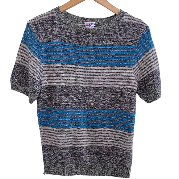 Vintage 90's M Y2K Retro Striped Knit Short Sleeve Sweater Top Eclectic Boho - Picture 1 of 9